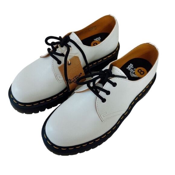 DR. MARTENS White Smooth Derby's Leather Lace-Up Shoes NWT - Picture 2 of 12